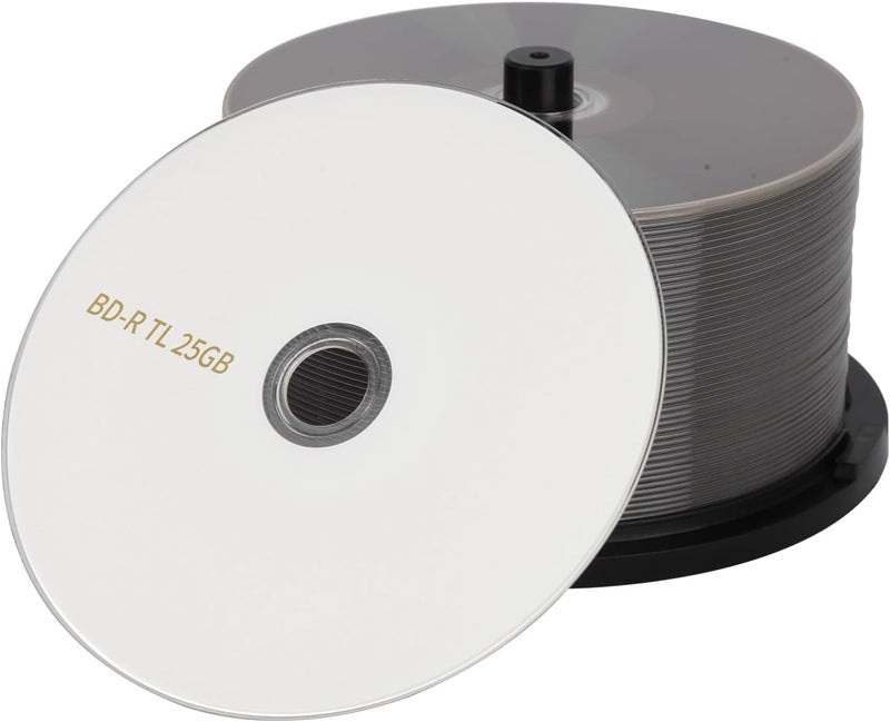 MAWFOZIN BD-R BDR 25GB Single Layer Blue Blu-ray Recordable Media Disc Upto 6X with 50 Pack White Inkjet Hub Printable Blank Data Recordable Media Disc with Cakebox/Spindle Packing - Image 1